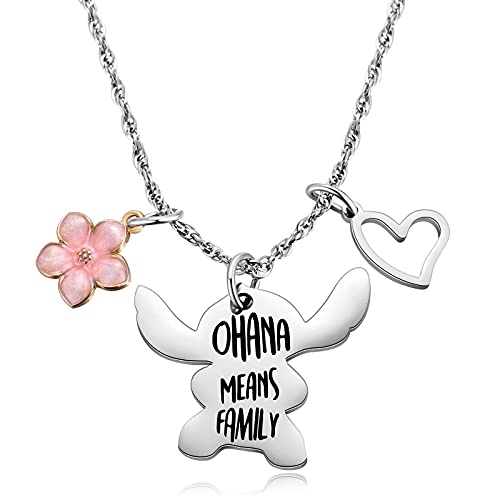 Ralukiia Ohana Means Family Necklace Stitch Keychain Jewellery Gifts for Women Men