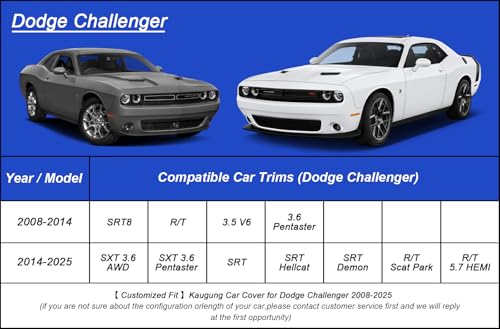 Image of Kaugung Car Cover Waterproof Custom Fit Dodge Challenger Demon Hellcat (2008-2025), Full Exterior Cover for Automobiles Lightweight Resistant Outdoor Sun UV Rain Dust Snow Wind Protection.
