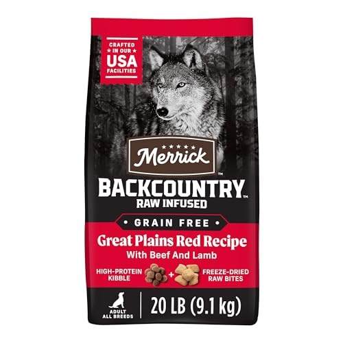 Merrick Backcountry Grain Free Dry Adult Dog Food Kibble With Freeze Dried Raw Pieces, Great Plains Red Recipe - 20.0 lb. Bag