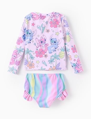 Image of Disney Frozen Elsa Stitch Marvel Toddler Girl Two Piece Long Sleeve UPF50+ Swimsuit Rashguard Sets Bathing Suit