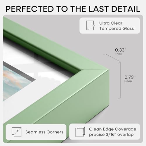 Image of Homeforia 8x24 Green Panoramic Picture Frame, High-End Metal, Glass | High End Aluminum, Tempered Glass, 8x24 in Edge-to-Edge Display 24x8, Wall Kit, Set Of 2