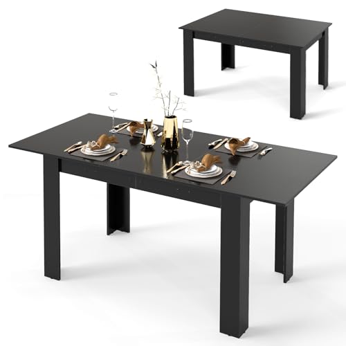 COSTWAY Esstisch ausziehbar, 120/158 x 70 cm, Küchentisch für 4-6 Personen, rechteckiger Esszimmertisch für Esszimmer, Küche, Schwarz
