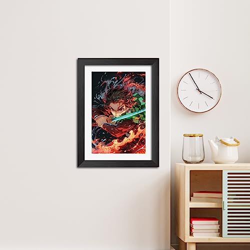 Image of TenorArts Tanjiro Photo Frame Demon Slayer Anime Laminated Poster Framed Painting with Matt Finish Black Textures (12inches x 9inches)