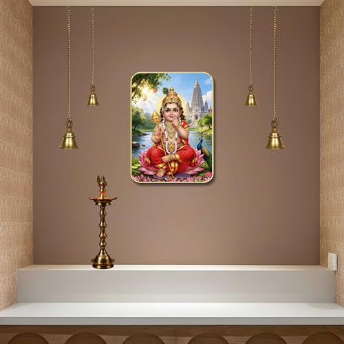 Image of SAF Bala Murugan Lord Kartikeya Wall Art with Table Top Stand & Wall Hanging Hole | Premium MDF Subramanya Swamy Peacock Painting for Home Mandir