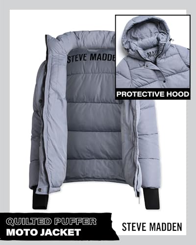 Steve Madden Quilted Moto Puffer Jacket - Heavyweight Hooded Winter Coat - Insulated Outerwear Jacket for Women (Sizes: S-XL)2