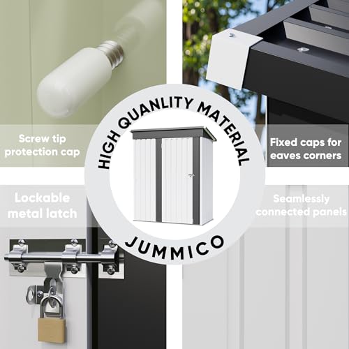 Image of JUMMICO Metal Outdoor Storage Shed 5 x 3 FT Metal Shed with Lockable Door,Waterproof Garden Tool Shed Storage House for Backyard Patio Lawn,White