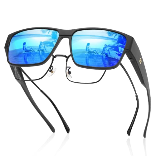 Image of DUCO Polarized Fit Over Sunglasses for Men and Women UV400 Protection Retro Square Wrap Around Shades for Driving Riding 8986