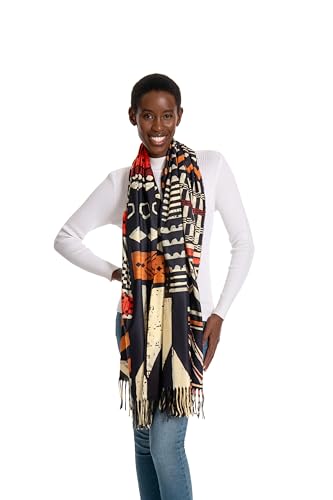 Soft Cashmere Feel Scarf for Women,African Tribal Style Double Sided Prints Warm Tassel Shawl Scarf Winter Large Wrap