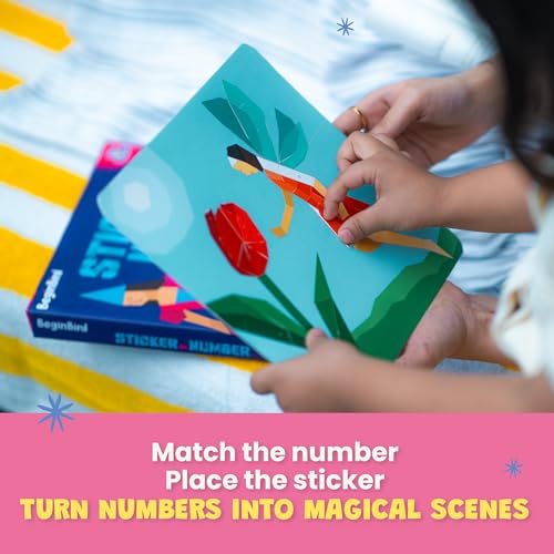 Image of BeginBird Sticker By Number DIY Art Activity Fairy Tales,Craft Kits & Supplies, Mess-Free Fun For Kids,Unicorns and Princesses,10 Magical Artworks, 500+ Stickers ,Art & Craft Kit,Travel Toys,Gifts for Boys & Girls Ages 5, 6, 7,8,9,10,12