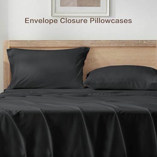 Image of Andency Black Queen Sheets Set 100% Viscose Derived from Bamboo | Cooling Summer Sheets, Deep Pocket Up to 16 inch, Silky Soft Hotel Luxury Breathable Bedding Sheets & Pillowcases