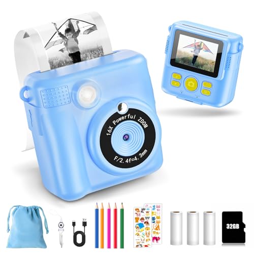 KinderKamera - Sofortbildkamera DigitalKamera Print 1080P - 16x Digitalzoom...