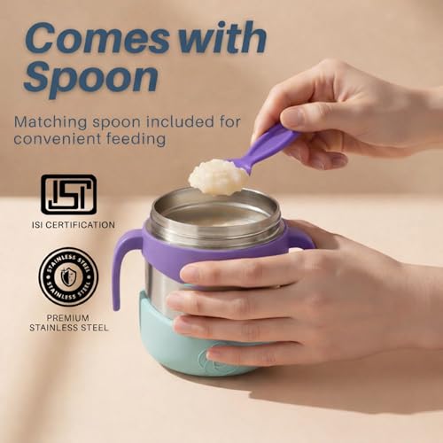 Image of Speedex Kids Insulated Food Jar 320ml Lilac Fun (Purple), 304 Stainless Steel Lunch Box with Handle & Spork, Leak Proof BPA-Free Double Wall Vacuum Tiffin, Hot & Cold Food Container