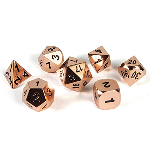 7 Cubi poliedrici di Metallo - Lucidi - per Giochi da Tavolo e di Ruolo incl. Scatola di conservazione - Rame