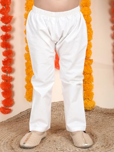 Image of POLKA TOTS Boys Cotton Ethnic Kurta Pajama Set with Attached Koti | Ethnic Motif Wear Kids Kurta Pyjama for Boys & Toddlers | Traditional Dress for Weddings & Festivals | Festive Jubba Set for Babies