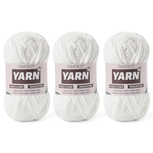 Image of Fluffy Chenille Yarn for Crocheting - Baby Yarn for Crocheting Soft Blanket - 3 Pack of 100g /(87.4yds) Crochet Amigurumi Chunky Yarns - Super Bulky 5 Velvet Yarns (3 Snow White)