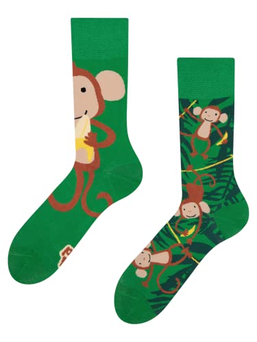 Dedoles Socken Kinder Mädchen Jungen Baumwolle viele lustige Designs Weihnachtssocken 1 Paar Farbe Grün Motiv Affen Gr. 27-30