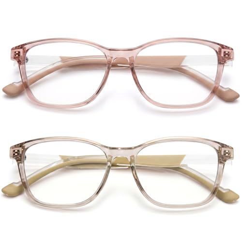 SKYOAK 2 Pack Trendy Progressive Multifocus Reading Glasses for Women TR90 Lightweight Multifocal Readers with Flexible Temples No-line Anti Blue Light Computer Eyeglasses (Pink & Off White 2.5x)