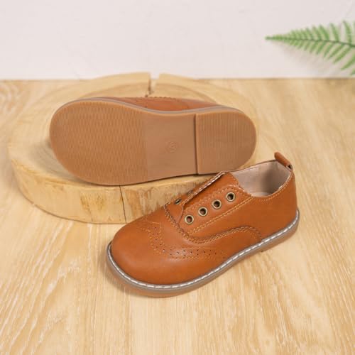 Image of Meckior Toddler Boys Girls Dress Shoes Little Kid Oxford Shoes Wedding Church Dress Shoes PU Leather Lace Up School Uniform Loafer Flats