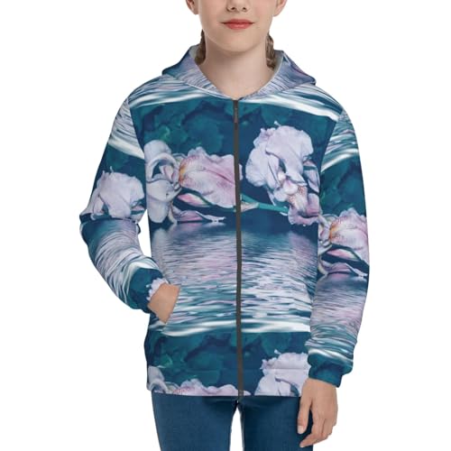 Bright Colorful Iris Flowers Kid Hoodies Boys Zip Up Sweatshirts Girls Pullover with Pocket3