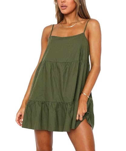 Image of Babydoll Dress for Women Spaghetti Strap Swing Dresses Sleeveless Short Flowy Dress Summer Loose Sundress