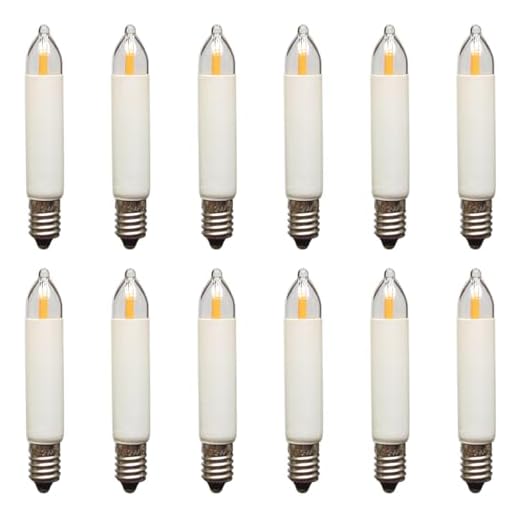 Erzgebirgslicht - AUSWAHL - 12 Stück LED Filament Kleinschaftkerze 23V 0,2W E10 für 10 Brennstellen Ersatzbirne Glühbirne Minischaftkerze Glühlämpchen für Lichterketten Pyramide und Schwibbogen