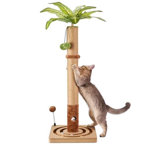 MECOOL 35in Tall Cat Scratching Post Sturdy and Premium Scratch Posts with Hanging Ball and Ball Track Cute Cat Tree for Indoor Cats