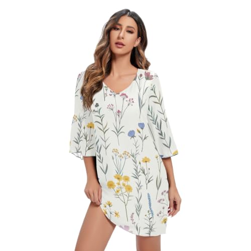 Robe d'été fleurs sauvages coupe ample ultra-confortable et col V féminin