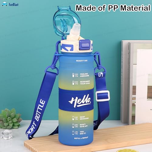 Image of FunBlast Polypropylene 1 Litre Water Bottle - Sports Water Bottles With Time Marker, Gym Outdoor Sipper Bottle With Handle & Adjustable Strap, Leak Proof BPA Free Fitness Water Bottle (Multicolor-A)