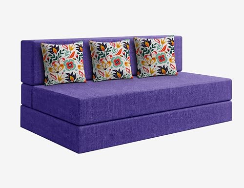 Image of Los Angeles Foldable Three Seater Sofa Cum Bed, Sofa Bed 5 X 6 Feet Jute Fabric Washable Cover- Including Cushion Perfect for Living Room