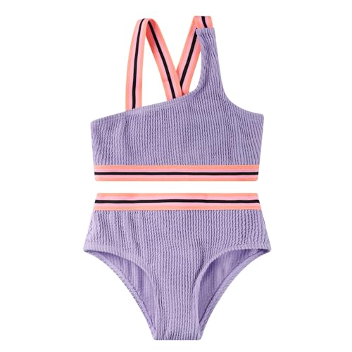 LIZENS Girls'swimwear Ribbed Two Pieces Color Block Swimsuits Bikini Set Kids Bathing Suit