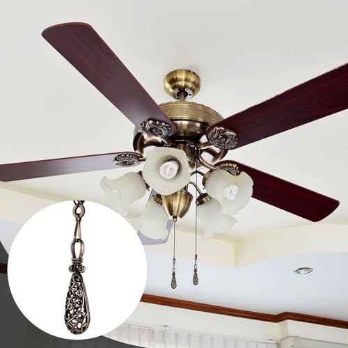 Image of Yaomiao 4 Pieces Ceiling Fan Pull Chain Vintage Hollow Fan Danglers Coppery Color Light Pull Extension 13 Inch Lamp Pulls Extender with Ball Connector Chain for Decoration(Bronze)