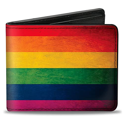 Image of Buckle-Down mens Buckle-down Pu Bifold - Flag Pride Distressed Rainbow Bifold Wallet, Multicolor, 4.0 x 3.5 US