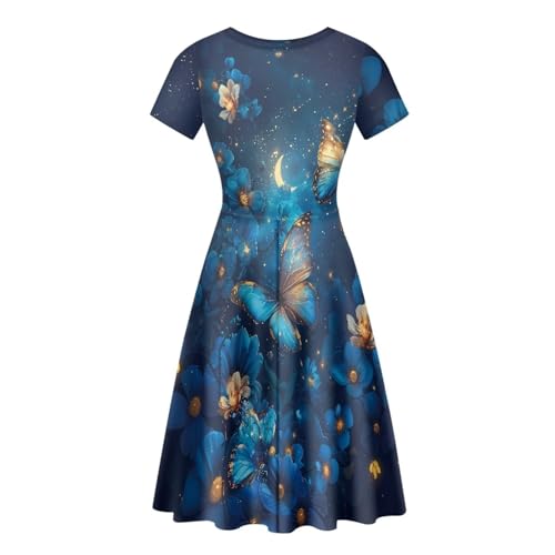 Image of HUGS IDEA Womens Puffy Swing Midi Dress Round Neck Short Sleeve Party A-Line Dresses