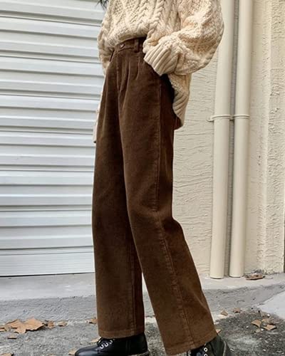 Vintage Casual Corduroy Pants for Women High Waisted Baggy Straight Leg Corduroy Trousers4