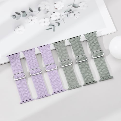 Image of 6 Pack Braided Stretchy Bands Compatible with Apple Watch Band 38mm 40mm 41mm 42mm 44mm 45mm 46mm 49mm Women Men, Adjustable Nylon Solo Loop Elastic Straps for iWatch Series 11 10 9 8 7 6 5 4 SE Ultra