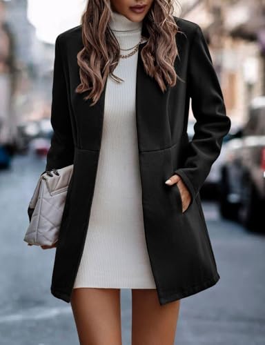 IDEALSANXUN Wool Blazer for Women Fall Winter Open Front Blazer Jackets Business Coats Dressy Peacoat Trench Coat3