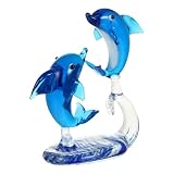 Statuetta di delfino in vetro blu grande: la statua del delfino è realizzata in vetro, un materiale sicuro e durevole, di delfino