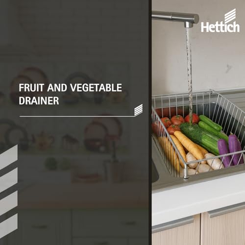 Image of Hettich Stainless Steel Fruit & Vegetable Drainer Basket | Chrome Plated with Plexiglass Bottom & Plastic Legs | 7 Kg Capacity | 5 Years Warranty | 929130300 | Size 340x500x130 mm