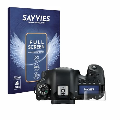 savvies 4x Full-Screen Protection Film compatible with Canon EOS 6D Mark II (top plate display) Full Cover Screen Protector 3D Curved [Edge to Edge], Clear