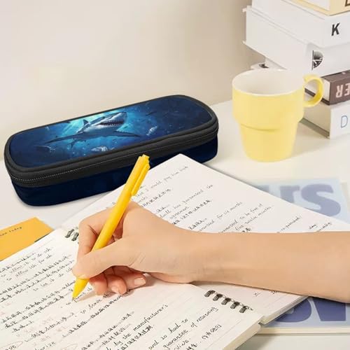 Image of Shark Pencil Case Box Blue Big Capacity Pen Pouch with Zipper Closure Pencil Holder for Elementary Middle School Student Stationery Bags