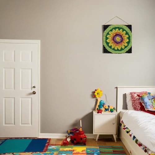 Image of YP Sunflower Latch Hook Rug Kit for Adults Beginners - 12x12 Inch DIY Craft Crochet Rug, Beginner-Friendly Art Project for Home Decor, Easy-to-Make Needlecraft Kit
