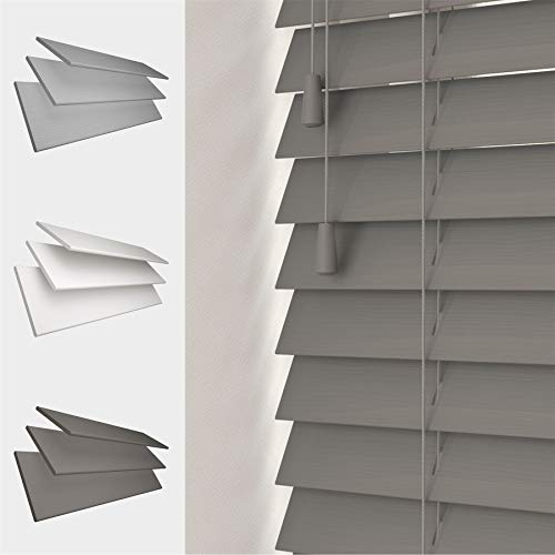 FAUX WOOD GRAIN VENETIAN BLINDS 50MM SLATS TRIMMABLE EASY FIT OFFICE HOME [Dark Grey, 45cm Width x 120cm Drop, String]