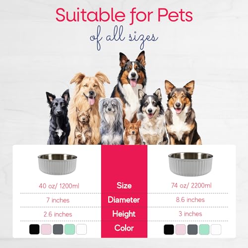 Stainless Steel Pet Bowl  Dog Food Bowl with Antiskid Bottom  Metal Cat Bowls  Water Bowl for Small Medium and Large Pets  Rustproof and Dishwashersafe white 74 Oz2200ml  Cucciolini Doodles Stainless steel pet bowl  dog food bowl with anti skid bottom  metal cat bowls  water bowl for small medium and large pets  rust proof and dishwasher safe white 74 oz2200ml   cucciolini doodles