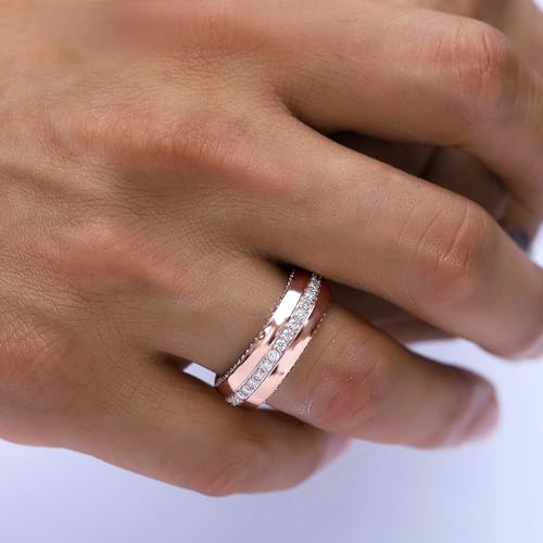 Men’s Eternity Wedding Band with Moissanite & Lab Grown Diamond in 925 Sterling Silver & 10K/14K Solid Gold, Stackable Comfort Fit Anniversary or Engagement Ring, 1.50 CTTW3