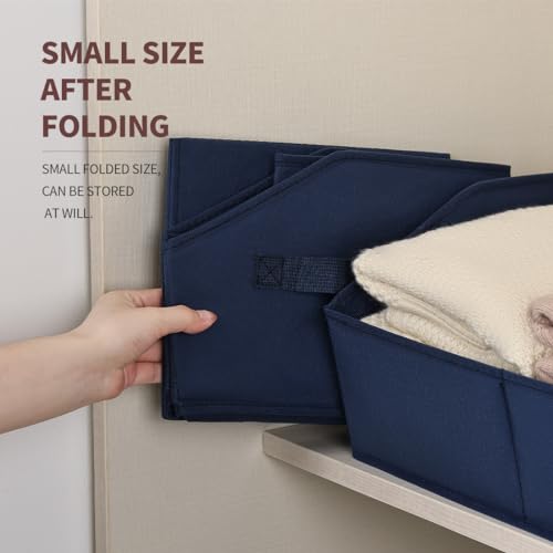 Image of Homsorout Closet Baskets for Shelves Trapezoid - Decorative Storage Baskets with Handle, Closet Bins for Organization, Shelf Storage Bins for Clothes, Books, Home, Office, 8 Pack, Navy Blue