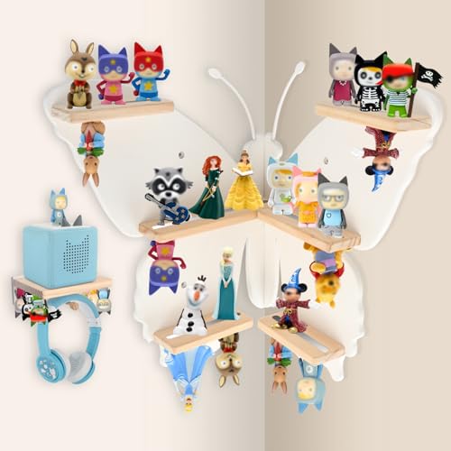 Image of 90Butterfly for Tonies Box Figures Organizer Storage Shelf Corner Wall | Magnetic Display Stand for Toniebox 1 /2 Collection 30~40 Tonie Characters Floating Shelves Storage Player, Earphones