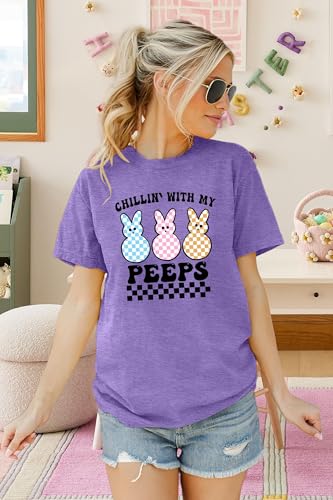 Image of LAZYCHILD Women Easter Teacher Shirts: Funny Treat All with Kindness T-Shirt Bunny Rabbit Tee Tops