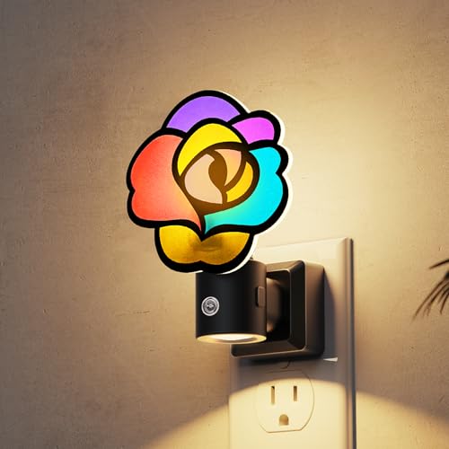 Image of L LOHAS LED Night Lights Plug into Wall, Night Light with Light Sensor, 3000K Soft White, 0-100LM Brightness Adjustable, Acrylic Rose Nightlight for Bathroom Bedroom Hallway