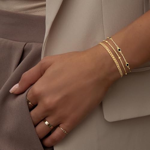 Gold Bracelets for Women Dainty 14K Gold Plated Stack Set Trendy Stackable Bracelets for Women Waterproof Adjustable Bracelet Stack Jewelry Birthday Gift3