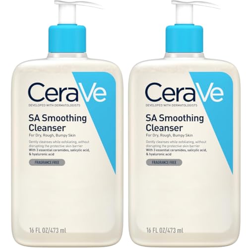 CeraVe SA Smoothing Cleanser Duo Pack – With Salicylic Acid, Hyaluronic Acid & Ceramides – Exfoliating Face & Body Wash for Dry, Rough & Bumpy Skin 473ml x 2